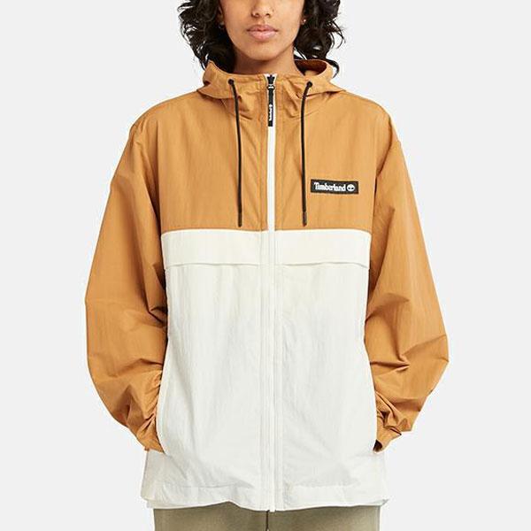 Timberland Color Block Casual Water-Resistant Hooded Jacket Unisex Jacket Vintage-White Wheat A6PYW-DN8