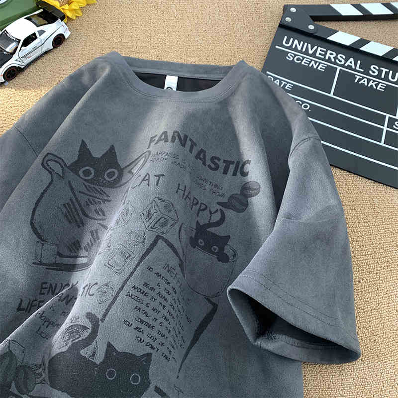 Suede Short Sleeve T T-shirt Men Fashion Brands Summer Loose Half Sleeve Fashion Ins Simple Printed Top