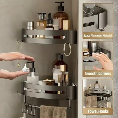 Bathroom Shelf Kitchen Storage Organizer Aluminum Alloy Shampoo Rack Shower Shelf Bathroom Accessories No Drill Shelf