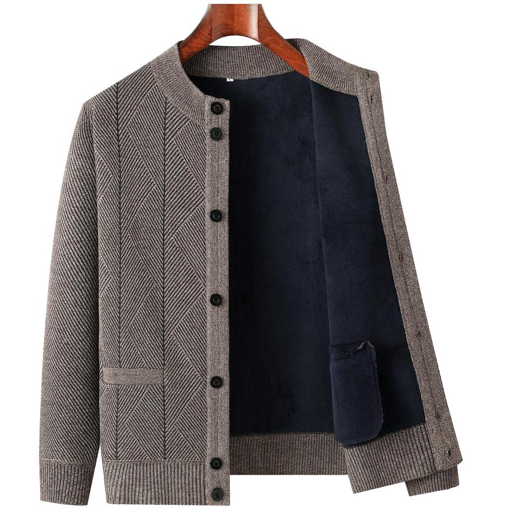 Warm Fleece-Lined Cardigan for Middle-Aged and Elderly Men: Knitted Sweater & Thick Grandpa Jacket