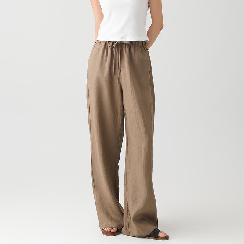 Women's Pure Linen Wide-Leg Pants - White, Summer Style, Loose Fit, High-End, Relaxed Feel