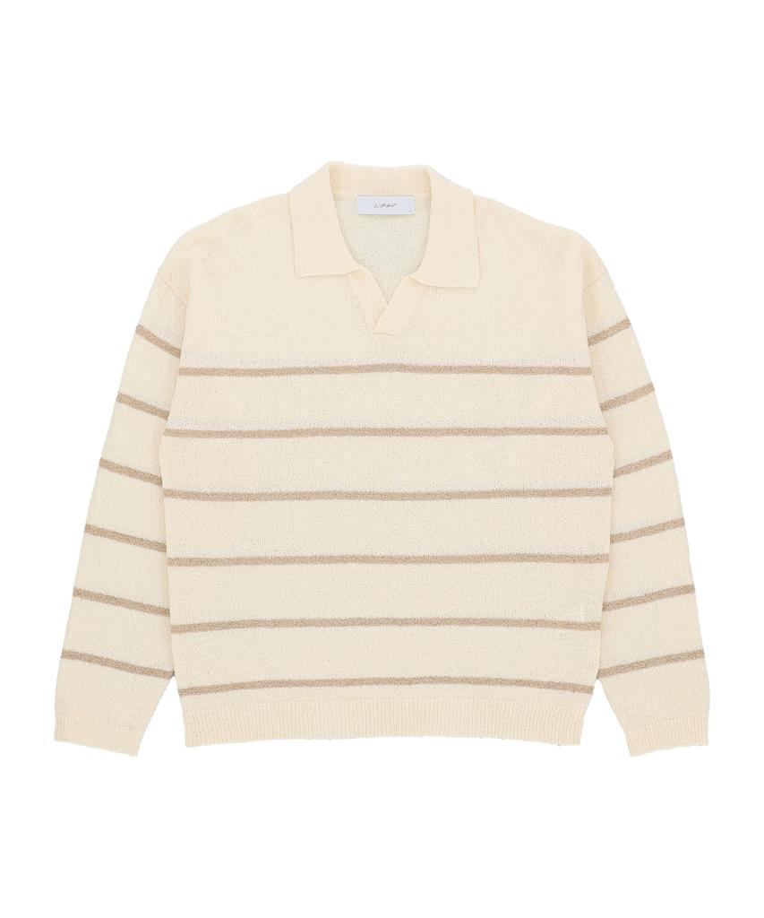W STANDARD Pinstripe Collared Pullover [3 Colors]