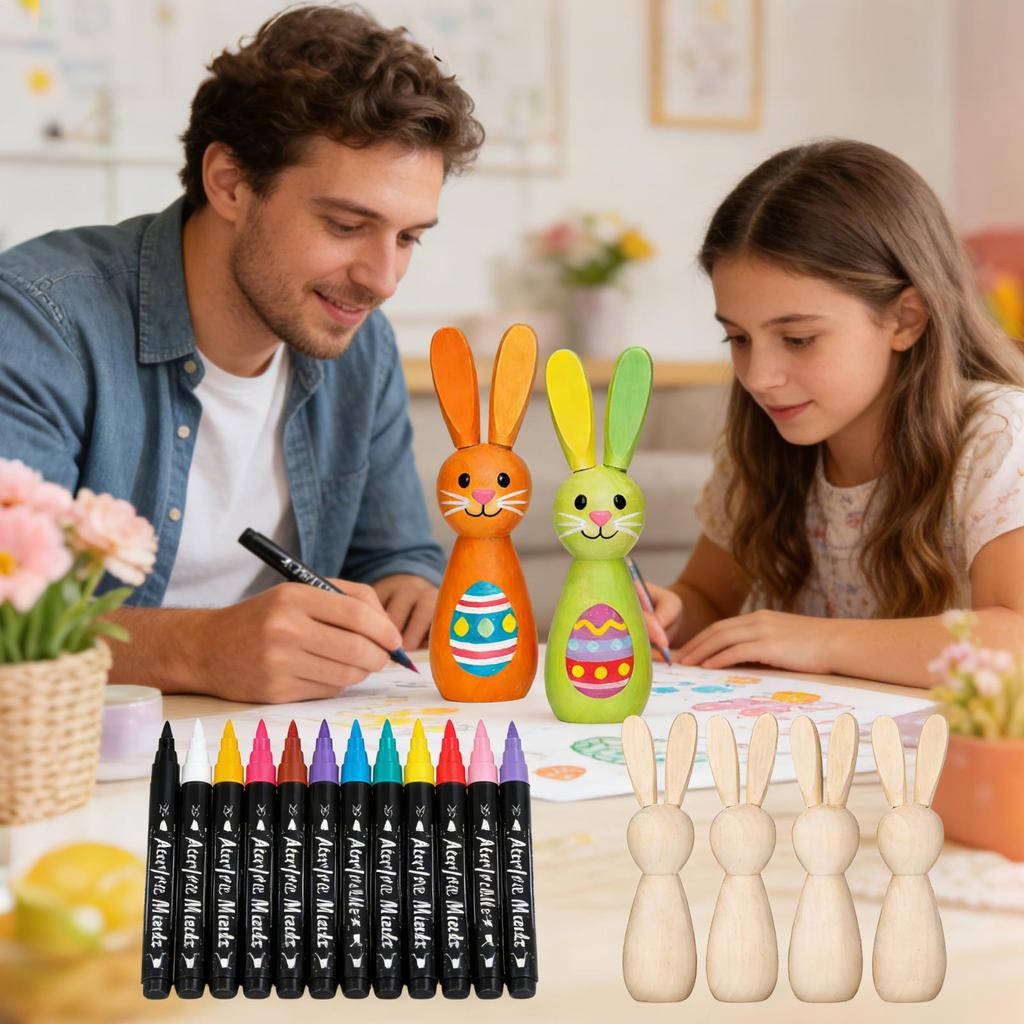 Wooden Easter Bunny Unfinished Festive Decoration Paint Your Own Rabbit Figure For Kids Teens Adults Craft Lovers Art Teachers