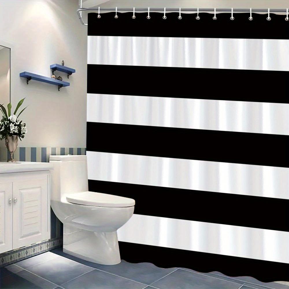 Jessica Chen Black/White Modern And Striped Waterproof Shower Curtain, Minimalist Design For Elegant Bathroom Decor