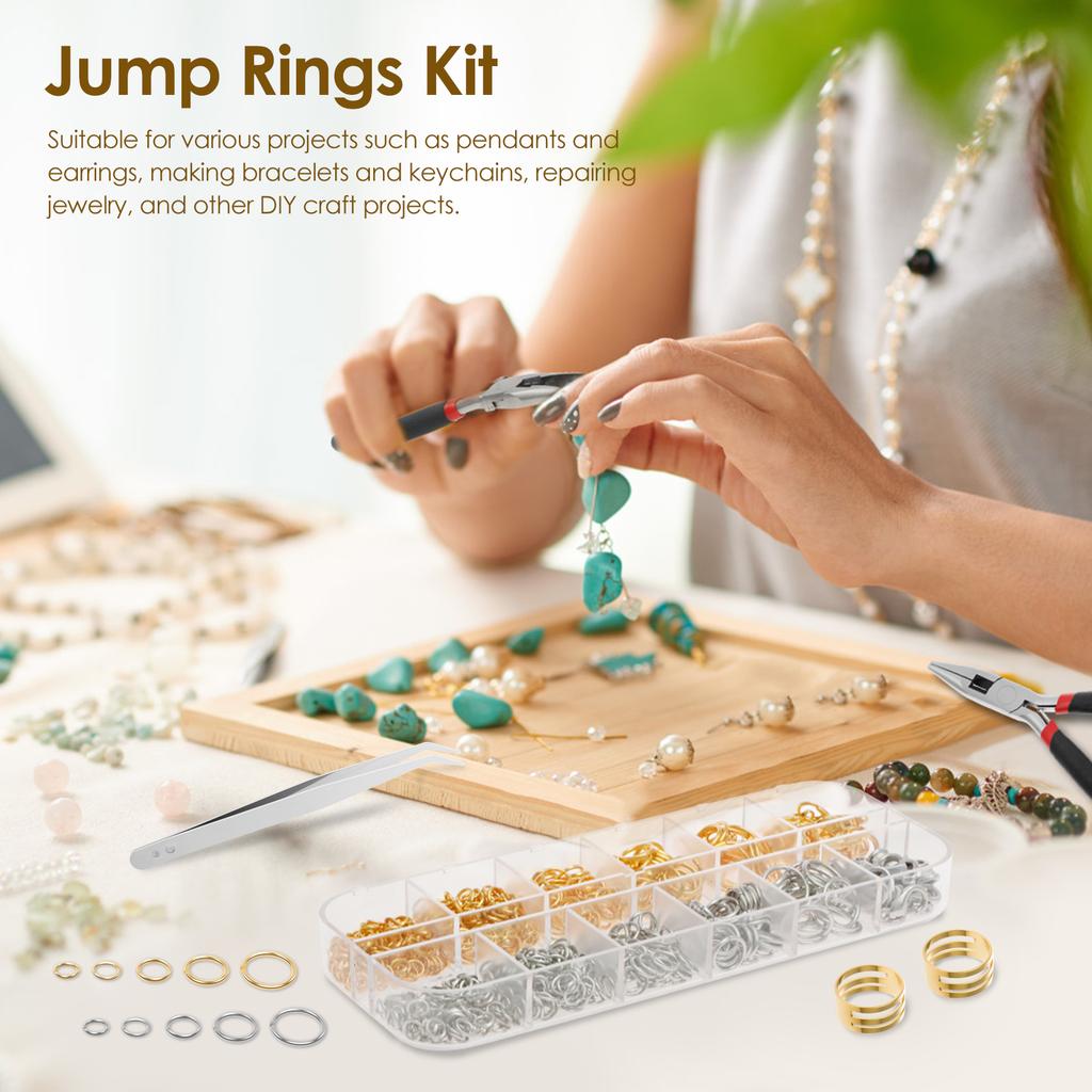 Silberne und goldene Biegeringe mit Zangen und Pinzetten Schmuckreparaturset DIY Halskettenreparaturwerkzeug Tragbares Schmuckherstellungsmaterial