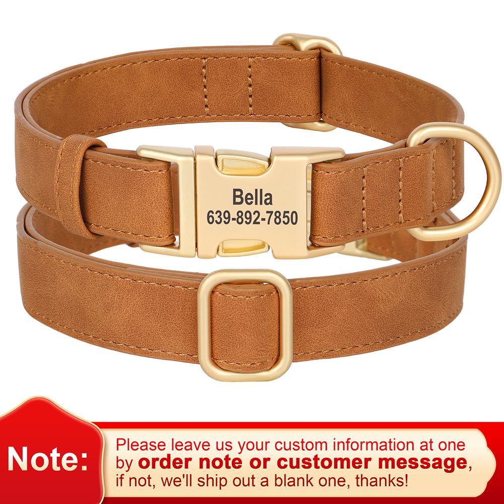 

Personalized Dog Collar PU Leather Dog Collars Free Custom Metal Buckle Pet Necklace for Small Medium Large Dogs Pitbull Bulldog S коричневий