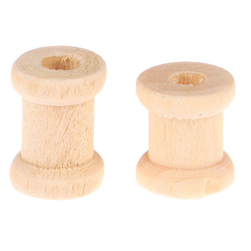 100Pcs Wooden Empty Thread Spools Wood Bobbins Reels Organizer Sewing Tools