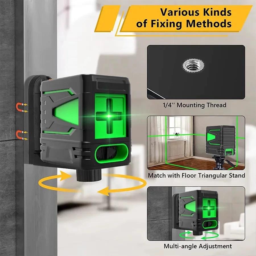 Mini 2-Line Green Light Laser Level: Strong, Thin Line with Automatic Leveling