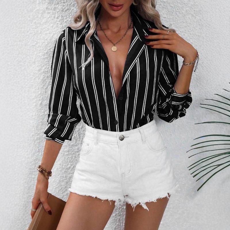 Spring and Autumn New Fashion Women s Casual and Versatile Long-sleeved Striped Shirt S