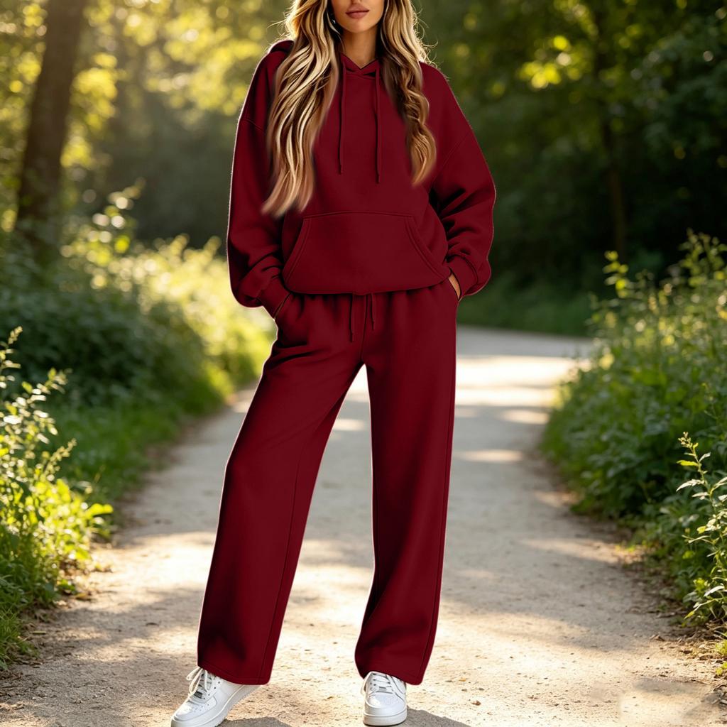 Women's Hooded Two Piece Sweatsuit Set with Pockets Casual Athletic Outfit for Fall Winter