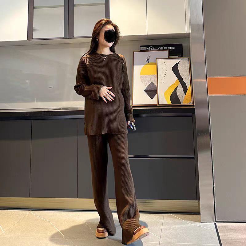 2025 Herbst/Winter Koreanischer Retro Warmer Pullover & Gestrickte Weitbeinige Hose Zweiteiliges Set