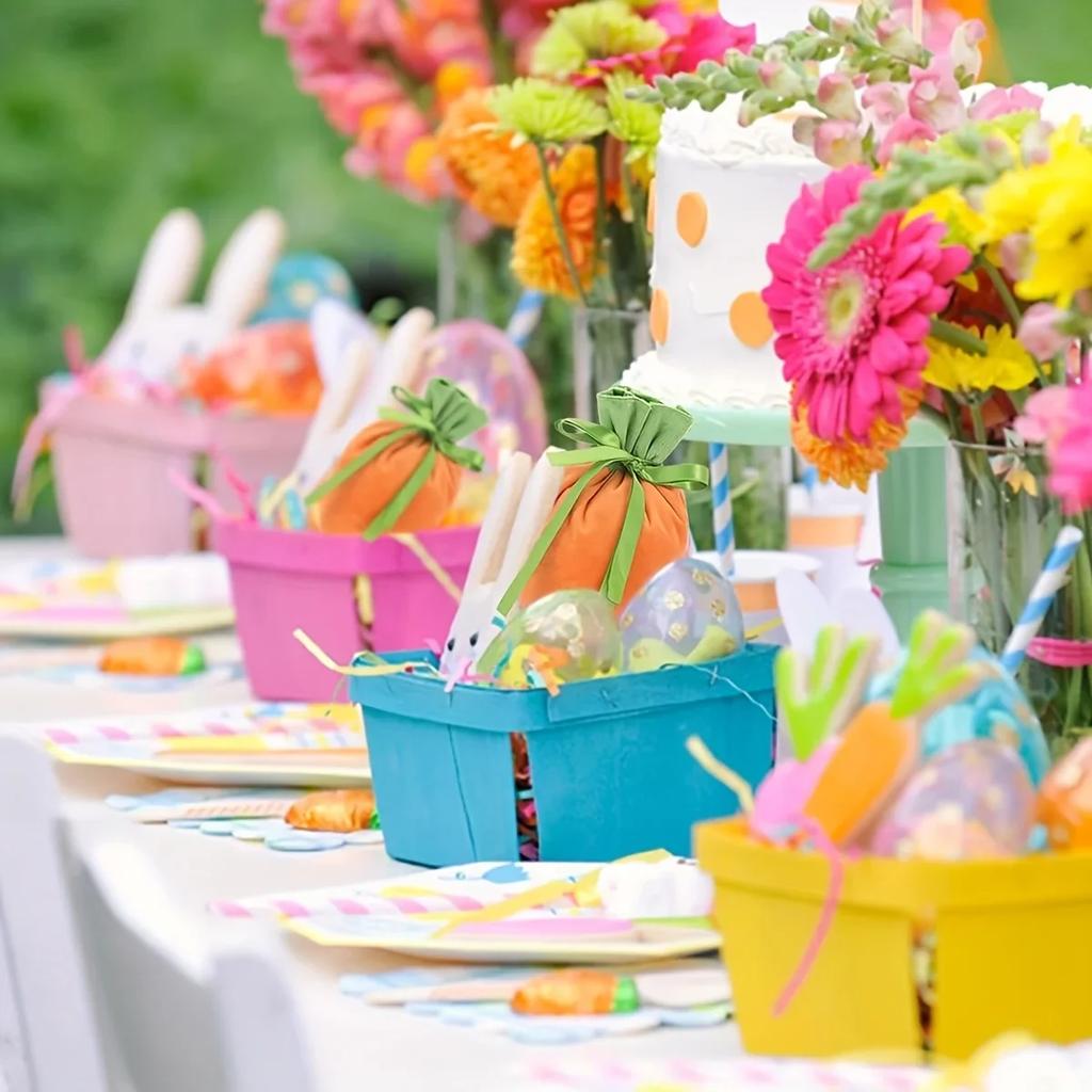 Easter Carrot Gift Bags Polyester Candy Packaging for Holiday Gifts Storage Decoration Easter Candy Bags Easter Decorations