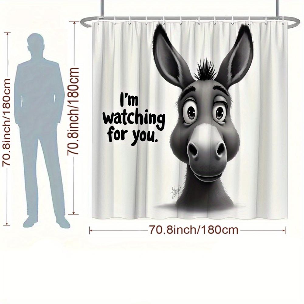 1pc Donkey Country Barn Shower Curtain Polyester Bathroom Decor with Floral Crown Rustic Barn Door 12 Hooks 70X70 Inches