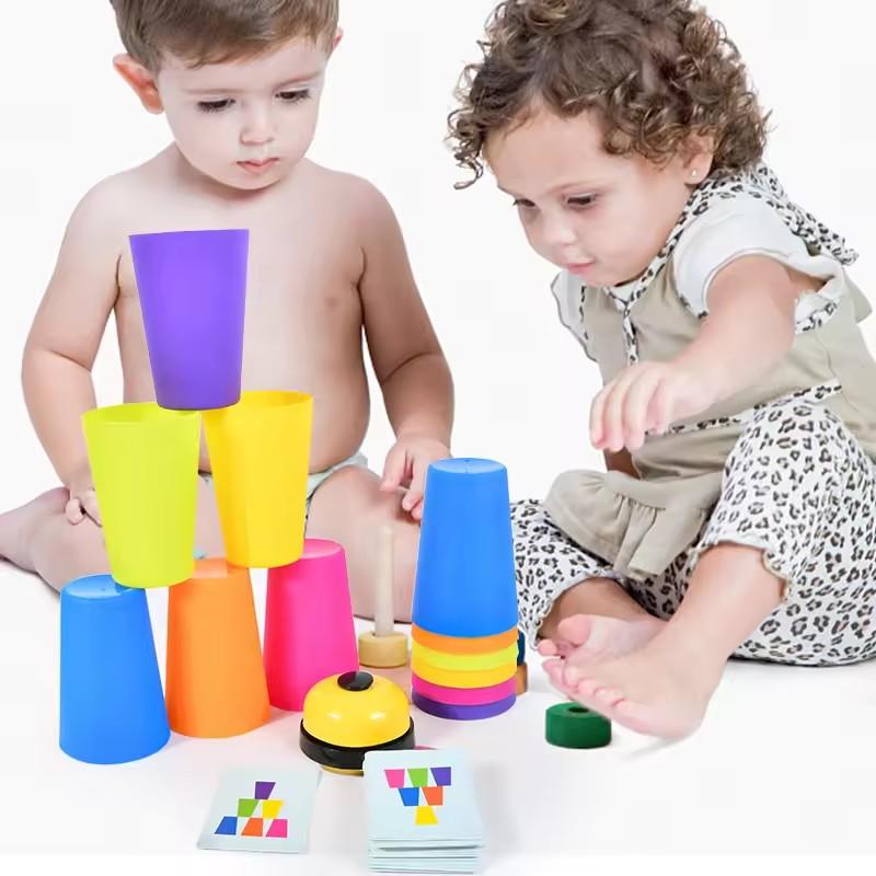 Montessori Toys Stack Cup Game With Card Kid Educational Intellectual Enlightenment Color Cognition Logic Training Children Gift