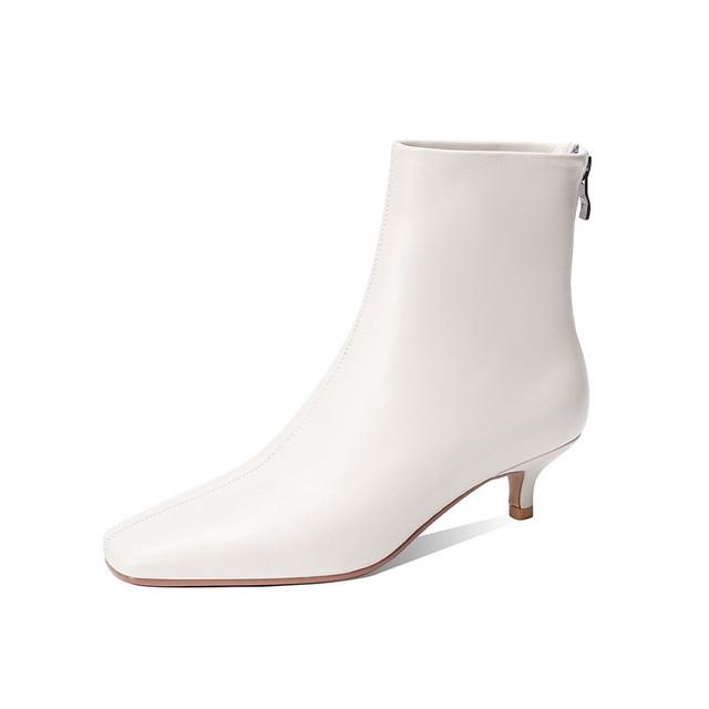 Oryginalne skórzane buty damskie zimowe botki z owczej skóry modne buty damskie na zamek zwięzły kwadratowy nosek cienki obcas ręcznie robione buty