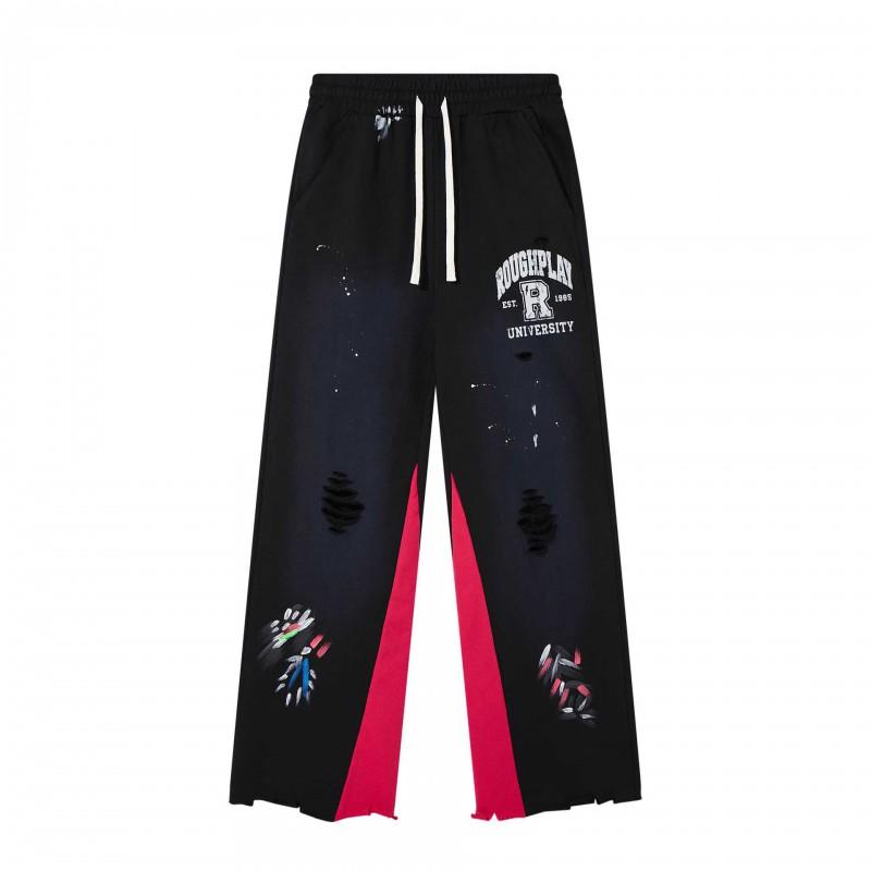 Roughplay Streetwear Pants Mens Loose Fit Distressed Washed Drawstring Trousers