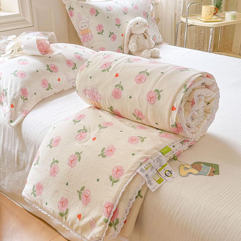 OLOEYA Little Bear Wrinkled Gauze Soy Fiber Summer Quilt