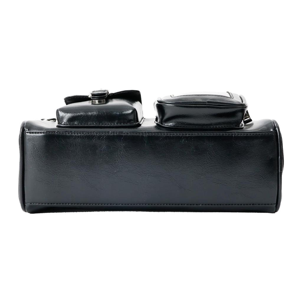 [Coboca+] C25412 Synthetic Leather Double Pocket Clear Window Bag, 3 Colors (BlackIvoryPink), Photo Card Storage (Black)