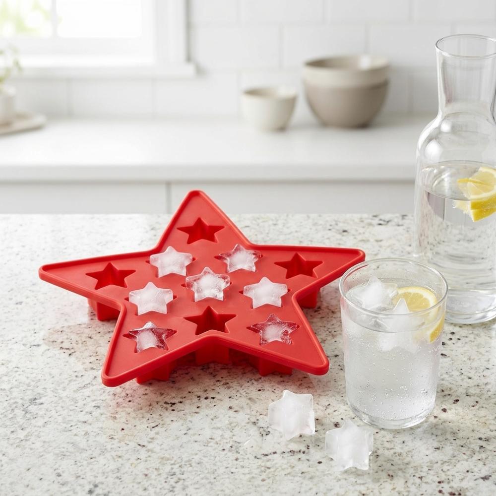 Easy Release Ice Cube Tray Five Star Shaped Freeze Mold Maker Durable Ice Maker Tool  Bar красный