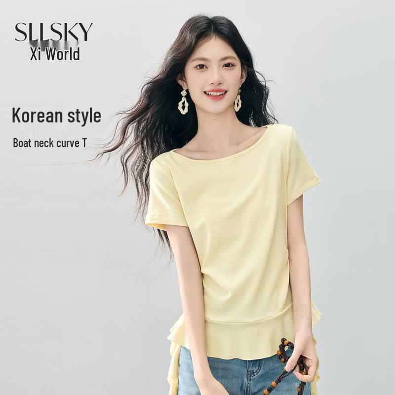 sllsky Fringe Ruffle Short Sleeve T-shirt S