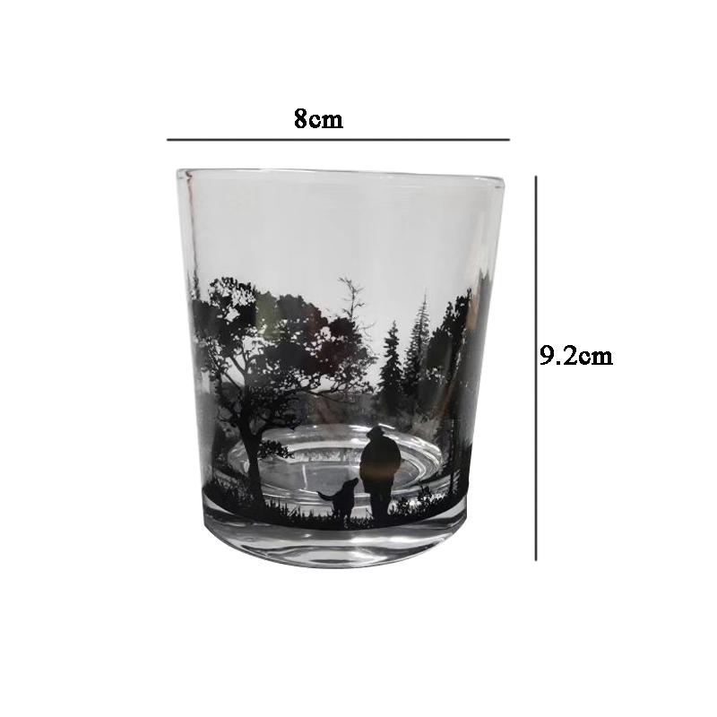 Black Silhouette Pattern Wine Glass Water Cup Creative Cocktail Glass Brandy Cup Thick Bottomed Whiskey Glass Bar Accessories 1pcs