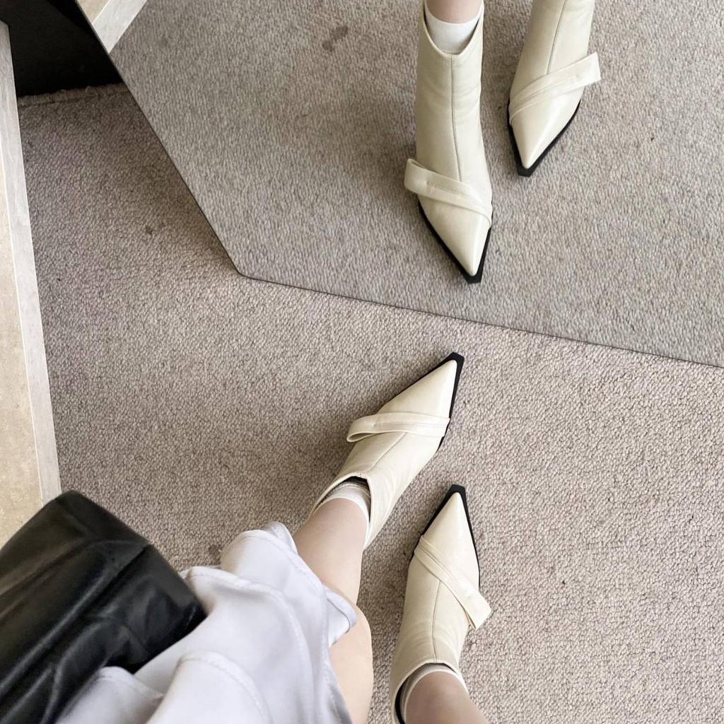 2025 autumn and winter niche French thin bare boots black British thin heel high heel boots short boots women's boots short boots