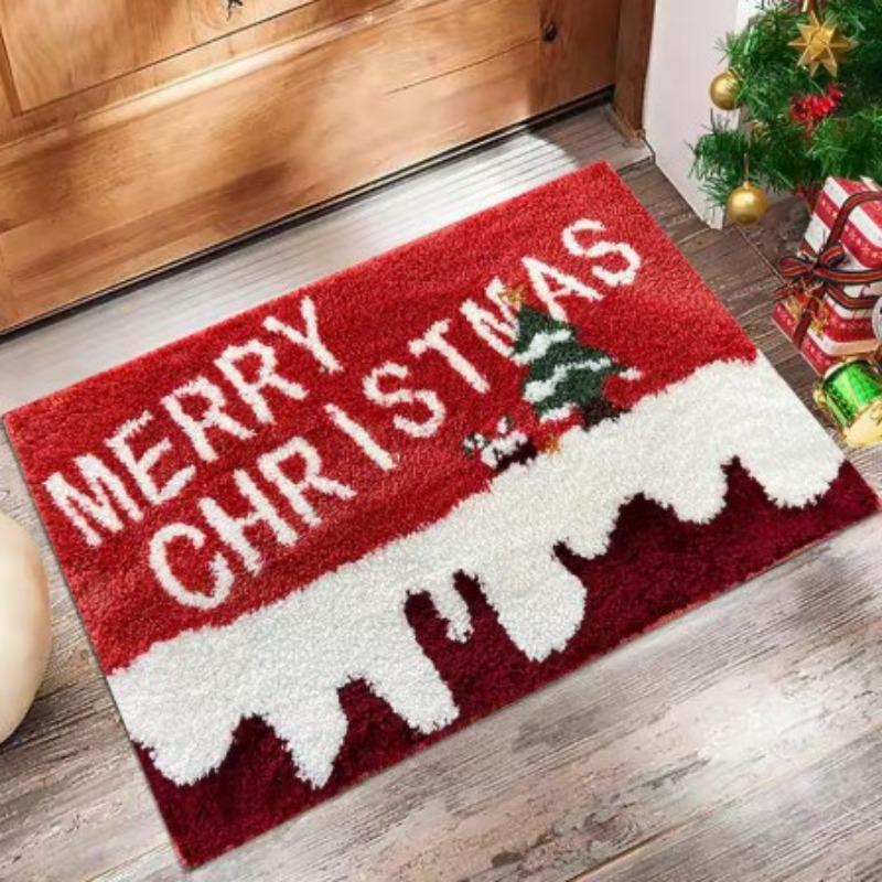 1pc Fluffy Christmas Deer Microfiber Bath Mat - Quick-Dry & Absorbent, Festive Holiday Design with Red Berries & Green Leaves
