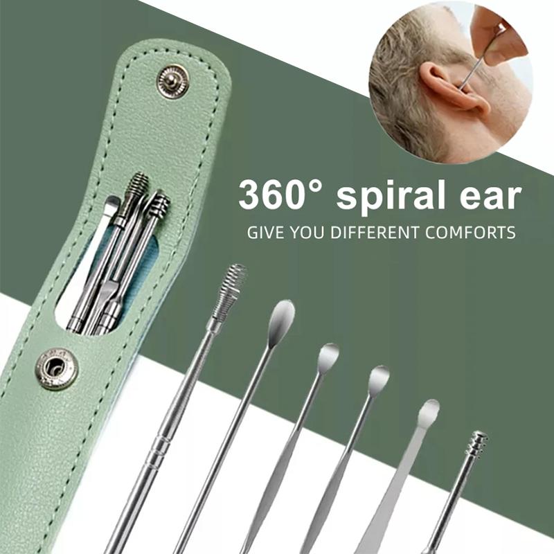 6Pcs/set Ear Cleaner Ear Wax Pickers Stainless Steel Earpick Wax Remover Piercing Kit Earwax Curette Spoon Care Ear Clean Tools