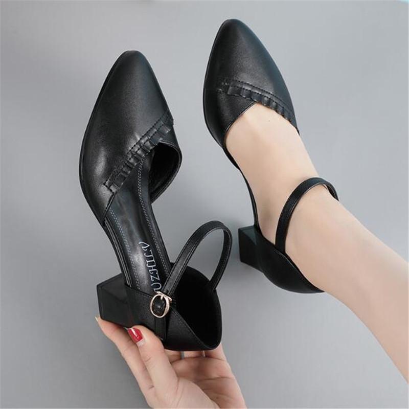 Fashion Ladies Shoes Fashion Buckle Strap Women's Sandals Pointed Toe Square Heel Office Women's Pumps Heel Heeled Gauze Sandals