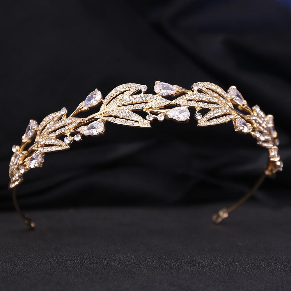 New zircon bridal crown leaf alloy atmospheric wedding headwear rhinestone princess wedding hair accessories