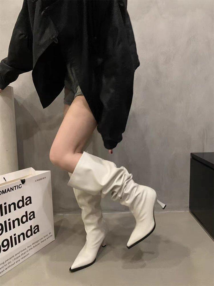 

Британские сапоги Spice Girls, черные сапоги на высоком каблуке, женские сапоги, заостренные, но выше колена, осенние сапоги на шпильках для женщин 40