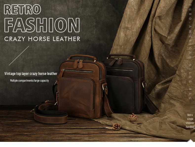 Pánská crossbody taška z pravé kůže - Crazy Horse Velkokapacitní multifunkční taška pro dojíždění