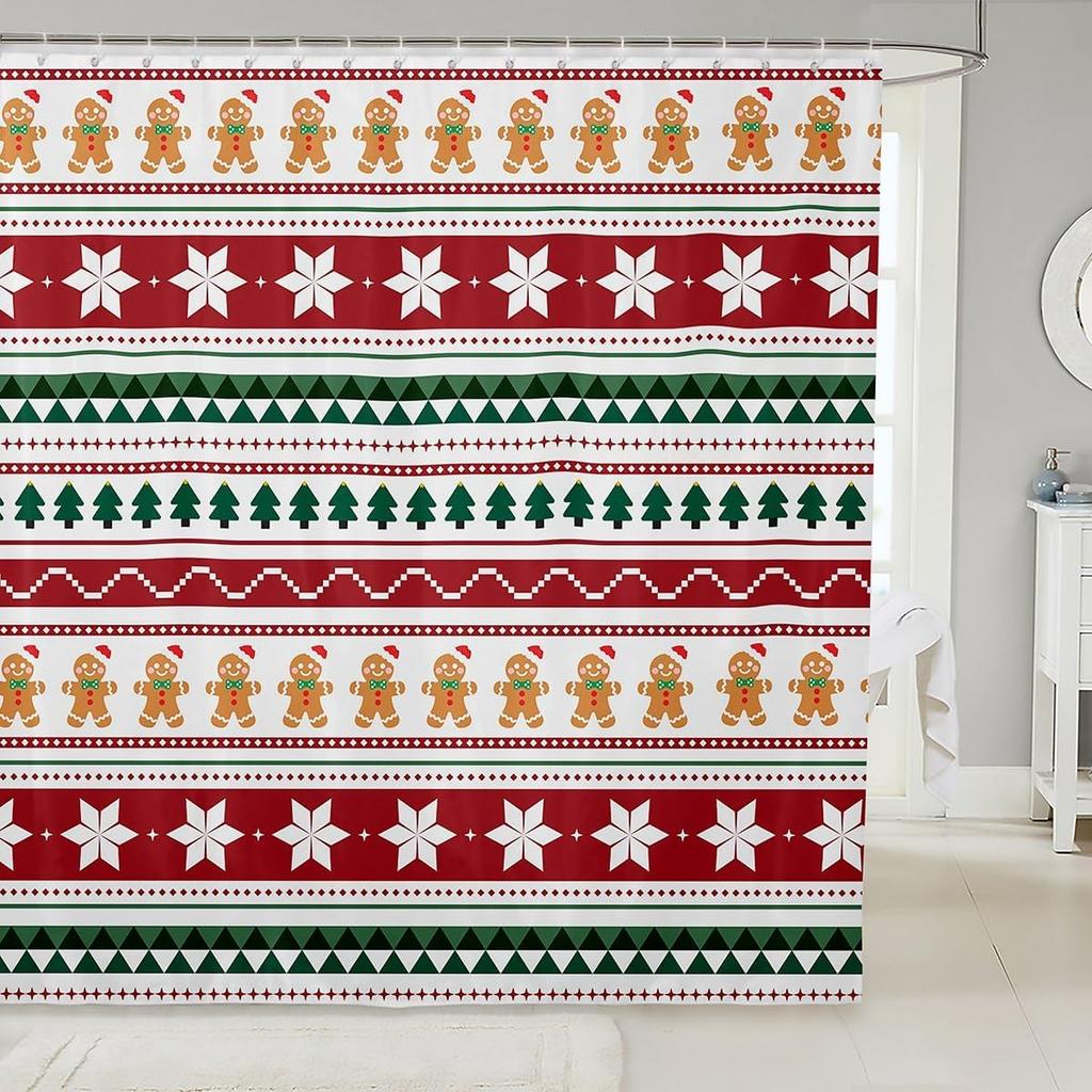 Christmas Puppy Shower Curtains Festive Pet Bathroom Curtain Kids Women Men Cute Dog Bathroom Accessories Xmas Tree Snowflake