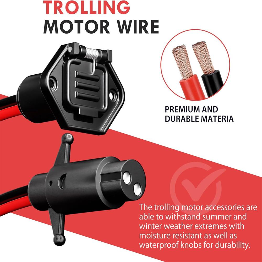 50A Trolling Motor Plug Socket with 8 AWG Wire For 2 Wire 12V 24V Boat Marine