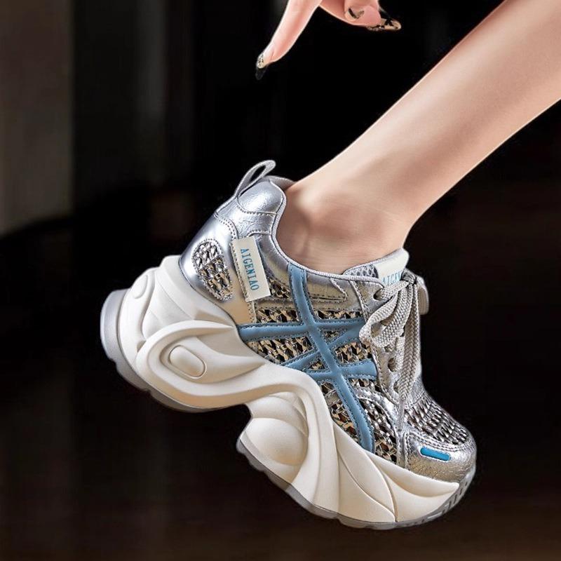 Dad shoes women's summer new hollow breathable hole shoes versatile small thick sole inner height increase women's shoes