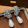 Silbernadel Super-Flash Zirkon Wassertropfen Perlen Ohrstecker Exquisite Hofstil Temperament Ohrringe Leichter Luxus Hohes Gefühl Vielseitige Ohrringe