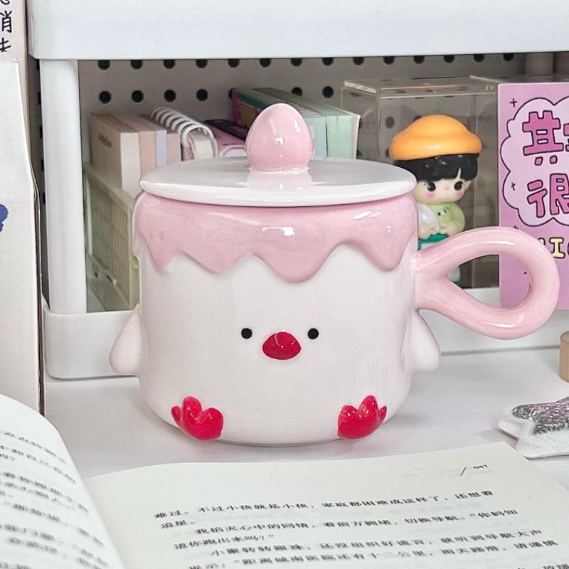 Cute bird ceramic mug with lid high value couple ceramic drinking cup office girl birthday gift