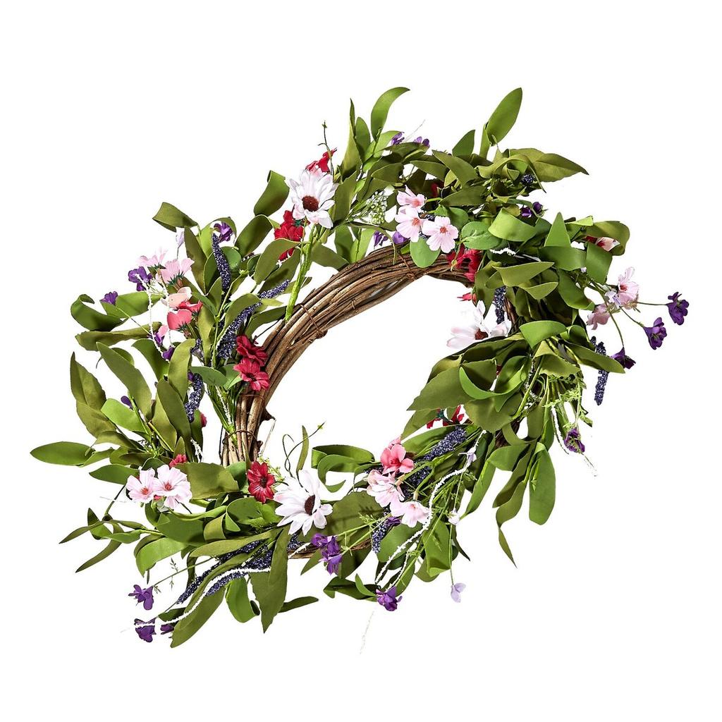 Artificial Decorative Wreath 22 in Pink Green Daisies Year Round Wreath