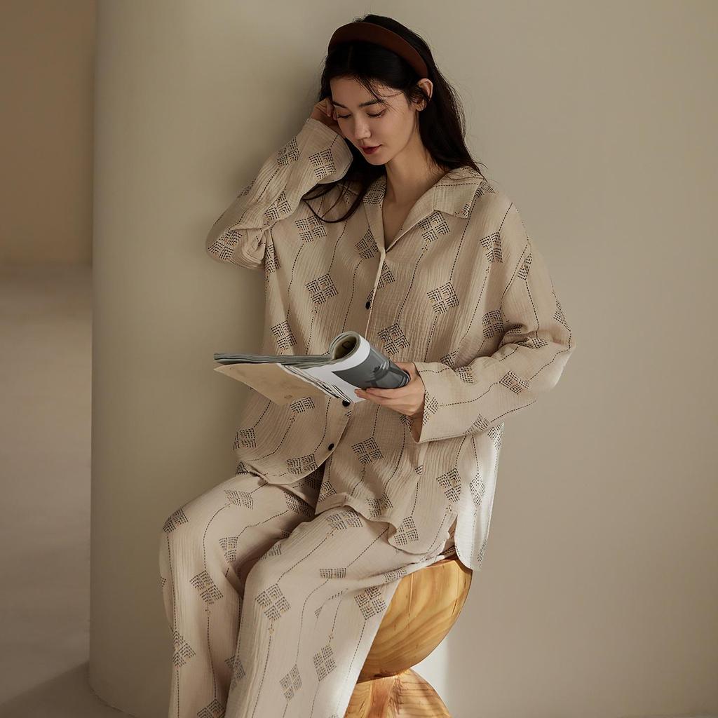 Rou Shan Women's Pure Cotton Gauze Long Sleeve Pajamas - 2025 High-End Spring/Autumn Homewear Set