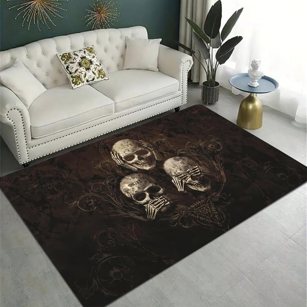 Skull Pattern Halloween Non-Slip Rug, Machine Washable Floor Mat for Living Room Bedroom Game Room Bathroom Home Decor