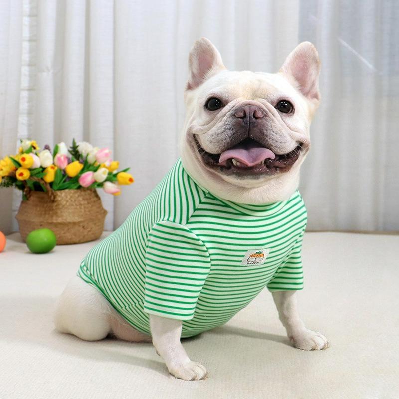 Dog Super Elastic Bottoming Shirt Color Strips Autumn and Winter Brushed Thick Fabric Stretch Stripes Fat Control Dog Clothes