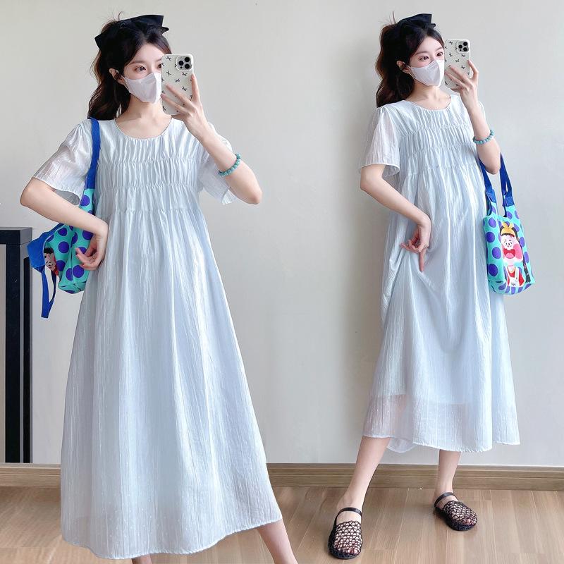 2026 Korean Style Summer Maternity Midi Dress: Loose, Slimming, Plus Size Fashion
