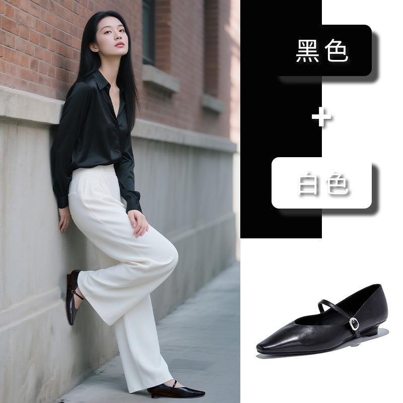 The First Layer of Sheepskin Mary Jane Shoes Autumn New Shallow Mouth Not Tired Feet Fashion Shoes Design Sense Niche Women's Shoes