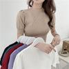 New Korean Style Half Turtleneck Puff Short-sleeved Knitted Top for Women Summer Thin Slim Fit T-shirt Bottoming Shirt