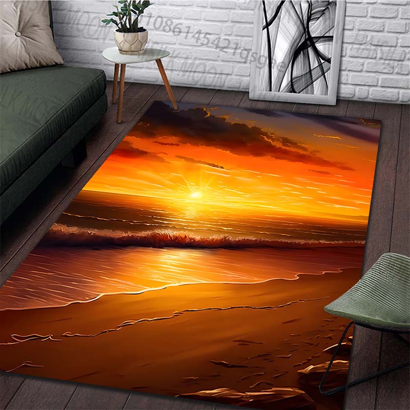 1PC Sunset beach picturesque scene Print Carpet Rug for Living Room Bedroom Sofa Doormat Home Decor Non-slip Floor Mat