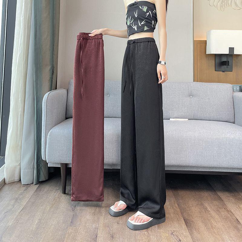 

Women s High-Waist Wide-Leg Satin Pants - Lightweight, Floor-Length, Casual Summer Style (2025) 4XL шампанського