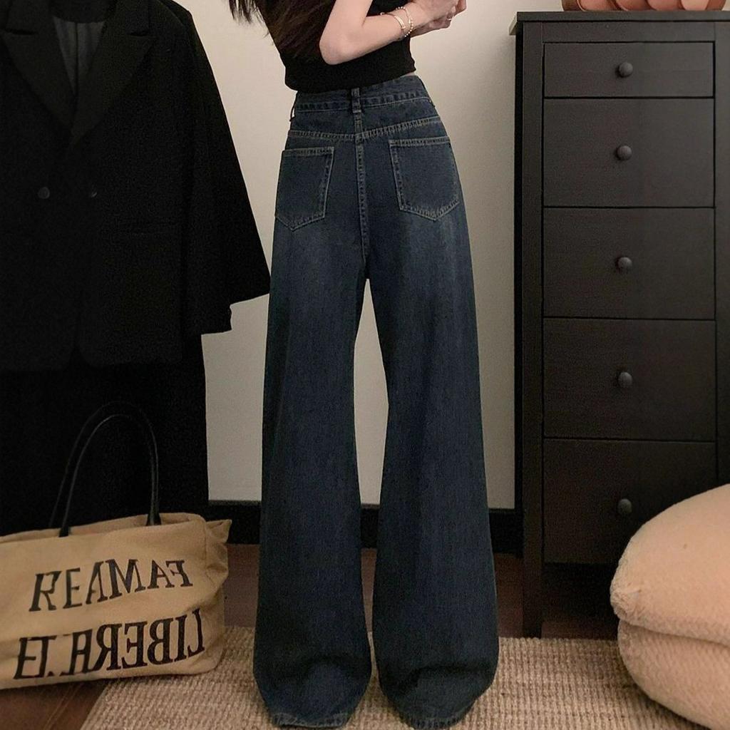 Fashionable Comfortable Washed Big Yard Wide Leg Jeans Women High Street Skinny Drag Floor Wide Leg Trousers Jeans for Women Long Denim Pants