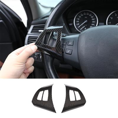 For BMW X5 E70 2008-2013 ABS Car Carbon Fiber Style Interior Steering Wheel Switch Button Frame Cover Trim Sticker Accessories