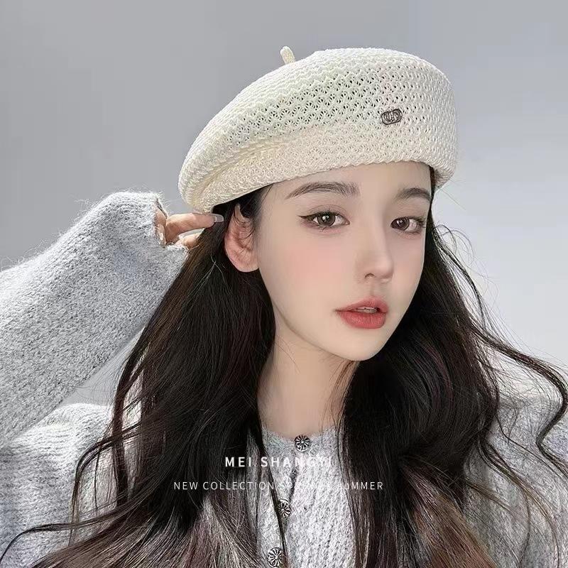 Beret Women'S Autumn Hollow Autumn New Versatile Styling Pleated Design Breathable Face Small Bud Painter Hat