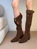 Fashion Baiqiuwinter new Spice Girl personality retro leopard print fashionable boots women wear thin western cowboy boots